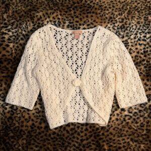 Y2K Forever 21 Cream Rose Crochet Knit Bolero